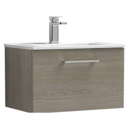 Balterley Bathroom 1 Soft Close Drawer Wall Hung Vanity Unit, Solace Oak, 600mm in Brown - thumbnail 1
