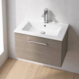 Balterley Bathroom 1 Soft Close Drawer Wall Hung Vanity Unit, Solace Oak, 600mm in Brown - thumbnail 3