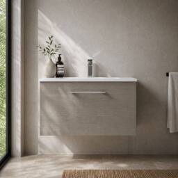 Balterley Bathroom 1 Soft Close Drawer Wall Hung Vanity Unit, Solace Oak, 600mm in Brown - thumbnail 6