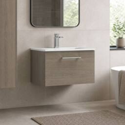 Balterley Bathroom 1 Soft Close Drawer Wall Hung Vanity Unit, Solace Oak, 600mm in Brown - thumbnail 4