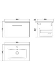 Balterley Bathroom 1 Soft Close Drawer Wall Hung Vanity Unit, Solace Oak, 600mm in Brown - thumbnail 2