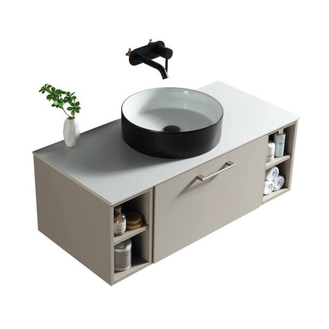 Bathroom Kingdom Piatta Soft Coffee Wall Hung Basin Drawer Vanity 1000mm in Taupe - image 1