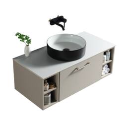 Bathroom Kingdom Piatta Soft Coffee Wall Hung Basin Drawer Vanity 1000mm in Taupe - thumbnail 1