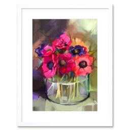 "Artery8 Wall Art Print Flowers Bouquet Anemones Art Framed 9x7 inch in White - Size: W7"" x H9""" - thumbnail 1