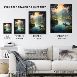 Artery8 Wall Art Print Fishermen Casting Nets at Sunrise Acrylic Painting Men Fishing in Countryside River Serene Mountain Forest Landscape Art - thumbnail 3