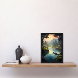 Artery8 Wall Art Print Fishermen Casting Nets at Sunrise Acrylic Painting Men Fishing in Countryside River Serene Mountain Forest Landscape Art - thumbnail 4