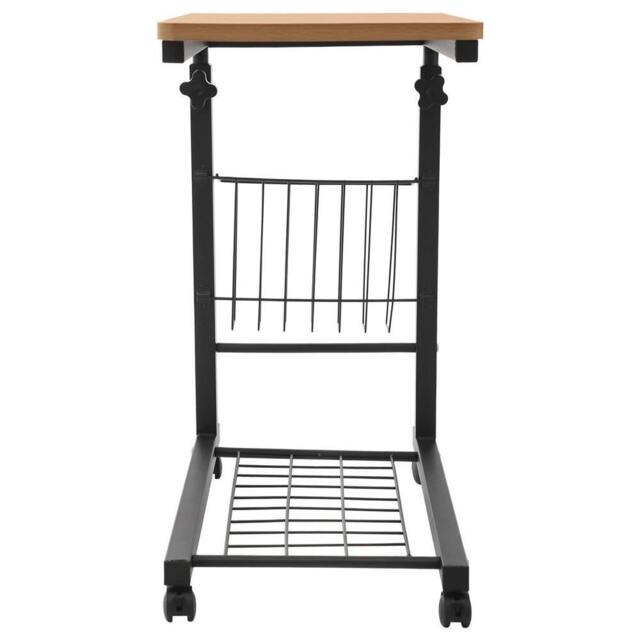 Havendro 2 Tiers Adjustable Bed Side Table Teak Color Mobile Table Wheel - image 1