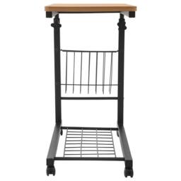 Havendro 2 Tiers Adjustable Bed Side Table Teak Color Mobile Table Wheel - thumbnail 1