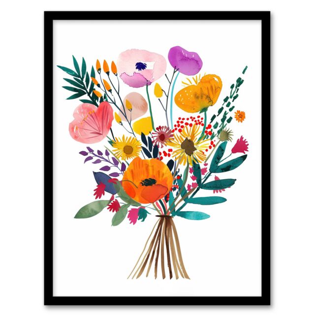 "Artery8 Colourful Floral Bouquet Abstract Watercolour Framed Art Print - Size: W12"" x H16""" - image 1