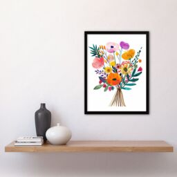 "Artery8 Colourful Floral Bouquet Abstract Watercolour Framed Art Print - Size: W12"" x H16""" - thumbnail 4