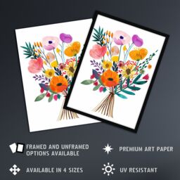 "Artery8 Colourful Floral Bouquet Abstract Watercolour Framed Art Print - Size: W12"" x H16""" - thumbnail 2