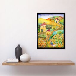 "Artery8 Wall Art Print Countryside Farming Folk Art Watercolour Painting Art Framed in Black - Size: W12"" x H16""" - thumbnail 2