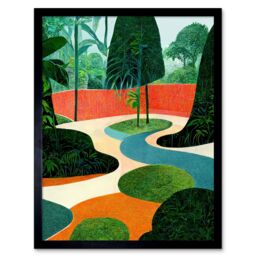 "Artery8 Midcentury Style Garden Jungle Orange Teal Green Framed Wall Art Print - Size: W12"" x H16""" - thumbnail 1