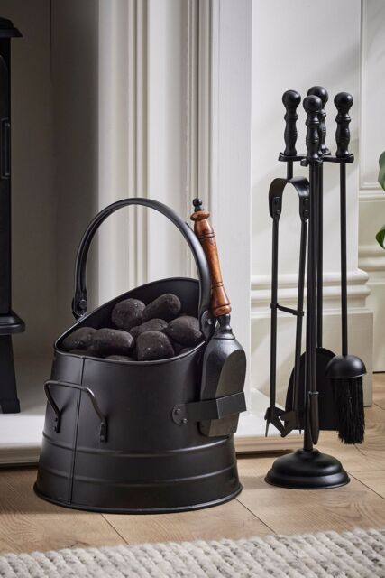 Dibor Fireplace Black Coal, Log & Kindling Bucket with Companion Set - image 1