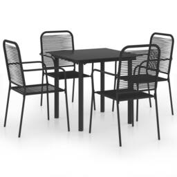 Berkfield Home 5 Piece Garden Dining Set Black Glass & Steel - thumbnail 2