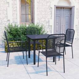 Berkfield Home 5 Piece Garden Dining Set Black Glass & Steel - thumbnail 1