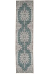 Kukoon Green Distressed Hallway Runner Rug Non Slip & Washable - Size: 60 cm x 240 cm - thumbnail 1