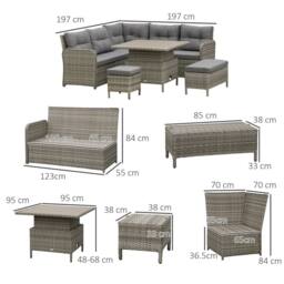 OUTSUNNY 6 PCs Rattan Garden Furniture Sectional Corner Sofa, Grey - thumbnail 3