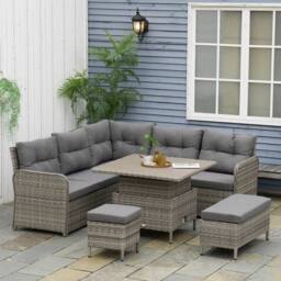 OUTSUNNY 6 PCs Rattan Garden Furniture Sectional Corner Sofa, Grey - thumbnail 1