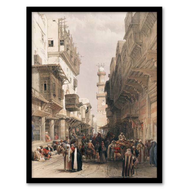 Artery8 David Roberts Framed Wall Art Print Mosque El Mooristan Cairo in Brown - Size: A4 - image 1