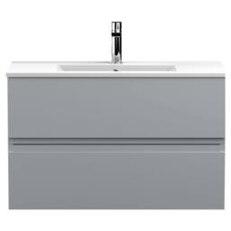 Balterley Mavesyn 2 Drawer Wall Hung Vanity Basin Unit, Satin Grey, 800mm in Grey