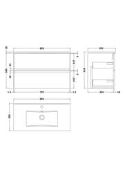 Balterley Mavesyn 2 Drawer Wall Hung Vanity Basin Unit, Satin Grey, 800mm in Grey - thumbnail 2