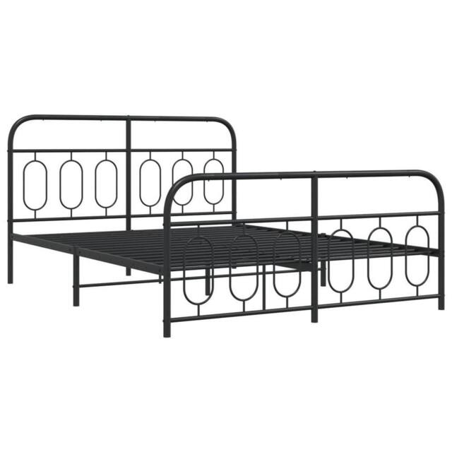 Berkfield Home Metal Bed Frame without Mattress with Footboard Black 140x190cm - Size: 140x190 cm - image 1