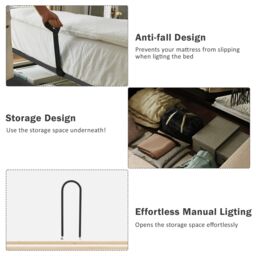 Matteo Upholstered Double Bed w/ USB charging function, storage headboard & LED lighting, 4ft6 Double Bed storage bed frame(135x190cm), Wooden - thumbnail 5