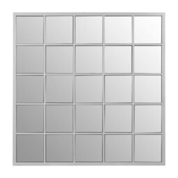 Orsina Medium Silver Grid Wall Mirror, Sleek Stainless Steel Frame Mirror, Modern Square Wall Mirror for Living Room