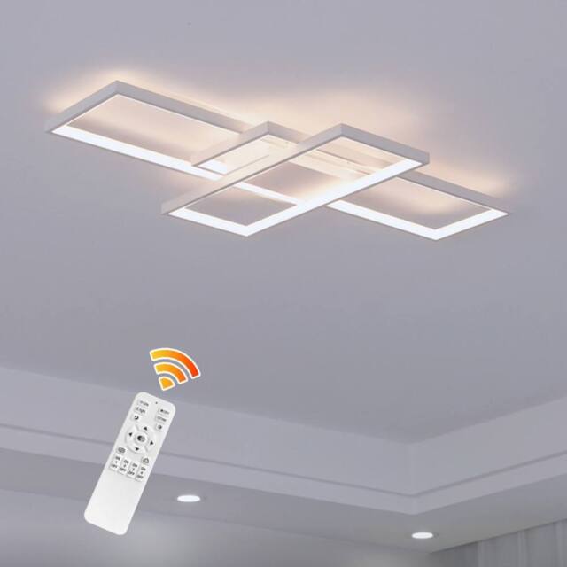 NIVOR 3 Square LED Ceiling Light Dimmable with Remote Acrylic Flush Mount in White - image 1