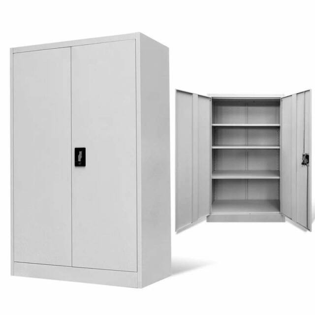 FLAVORA Grey Metal Storage Cabinet 2 Door Lockable 3 Shelf Office - Size: 0.6m2 - image 1