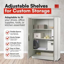 FLAVORA Grey Metal Storage Cabinet 2 Door Lockable 3 Shelf Office - Size: 0.6m2 - thumbnail 6