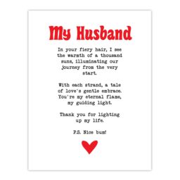 "Artery8 Love Poem Ginger Husband Romantic Funny Wall Art Print in White - Size: W24"" x H32""" - thumbnail 1
