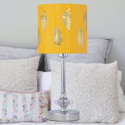 First Choice Lighting Set of 2 Chrome Jewelled Table Lamps with Ochre Mustard Fern Shades in Silver - thumbnail 5