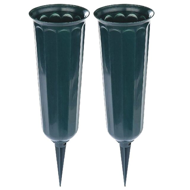 mysmartbuy 2 x Cemetery Vases - Weather Resistant Plastic Spiked Memorial Grave Vase for Fresh or Artificial Flowers - Each H25.5 x 7.5cm - image 1