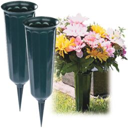 mysmartbuy 2 x Cemetery Vases - Weather Resistant Plastic Spiked Memorial Grave Vase for Fresh or Artificial Flowers - Each H25.5 x 7.5cm - thumbnail 2