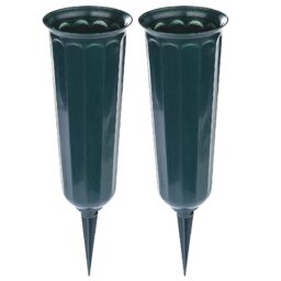 mysmartbuy 2 x Cemetery Vases - Weather Resistant Plastic Spiked Memorial Grave Vase for Fresh or Artificial Flowers - Each H25.5 x 7.5cm