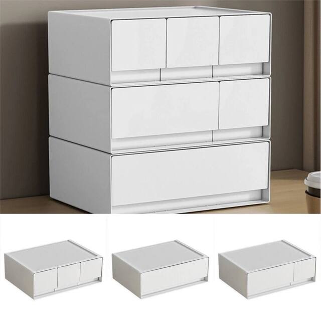 Kelvenix 3pcs Desktop Organizer Box with Drawers for Stationery & Cosmetics in White - image 1