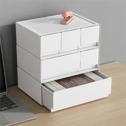 Kelvenix 3pcs Desktop Organizer Box with Drawers for Stationery & Cosmetics in White - thumbnail 4