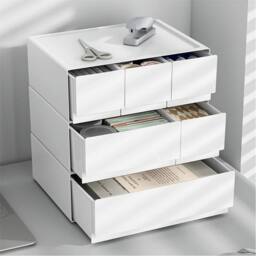 Kelvenix 3pcs Desktop Organizer Box with Drawers for Stationery & Cosmetics in White - thumbnail 5