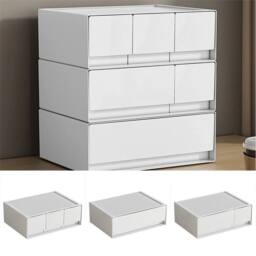 Kelvenix 3pcs Desktop Organizer Box with Drawers for Stationery & Cosmetics in White - thumbnail 1