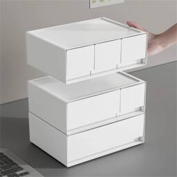 Kelvenix 3pcs Desktop Organizer Box with Drawers for Stationery & Cosmetics in White - thumbnail 3