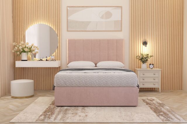 Somnior Austin Plush Velvet Divan Bed Set with Midnight Pocket Spring Mattress & Headboard in Pink - Size: Single - image 1