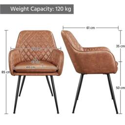 Kelvenix Modern Dining Chairs Set of 2 brown PU Leather home kitchen - Size: 0.6m2 - thumbnail 2