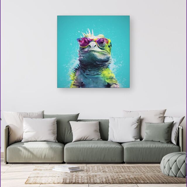Warren Reed - Designer Inquisitive Splashart Iguana Canvas - Size: w40 inch x h40 inch - image 1