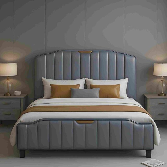 Furniture Maxi Men's Retro PU Leather Upholstered Bed Frame Double Bed Frame in Blue - image 1