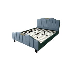 Furniture Maxi Men's Retro PU Leather Upholstered Bed Frame Double Bed Frame in Blue - thumbnail 2