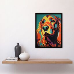 Artery8 Red Setter Dog Modern Flamboyant Colourful Graphic Coral Orange & Teal Yellow Art Print Framed Poster Wall Decor 12x16 inch - thumbnail 4