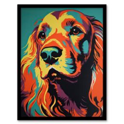 Artery8 Red Setter Dog Modern Flamboyant Colourful Graphic Coral Orange & Teal Yellow Art Print Framed Poster Wall Decor 12x16 inch - thumbnail 1