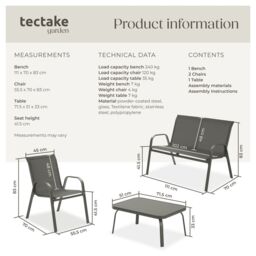 tectake Garden Furniture Set Nora in Dark Grey - Size: 4 Person - thumbnail 6